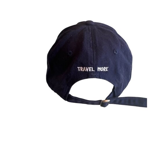 Navy Blue "Travel More" Embroidered Baseball Cap With Adjustable Strap Cotton Bl - Picture 3 of 5